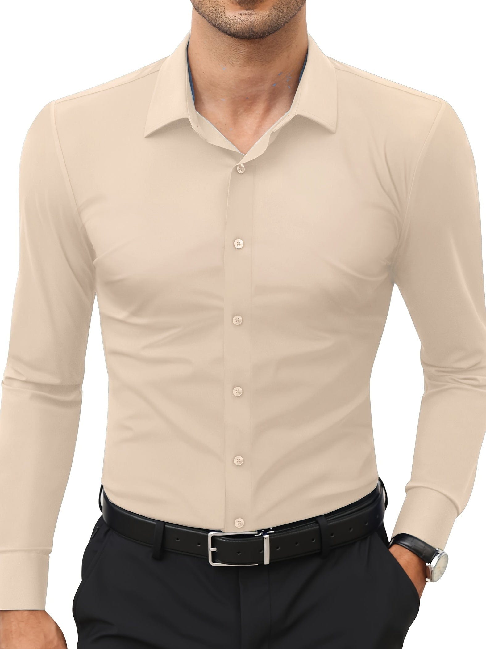 Xavier｜Chemise formelle unie pour homme, extensible pour un usage quotidien