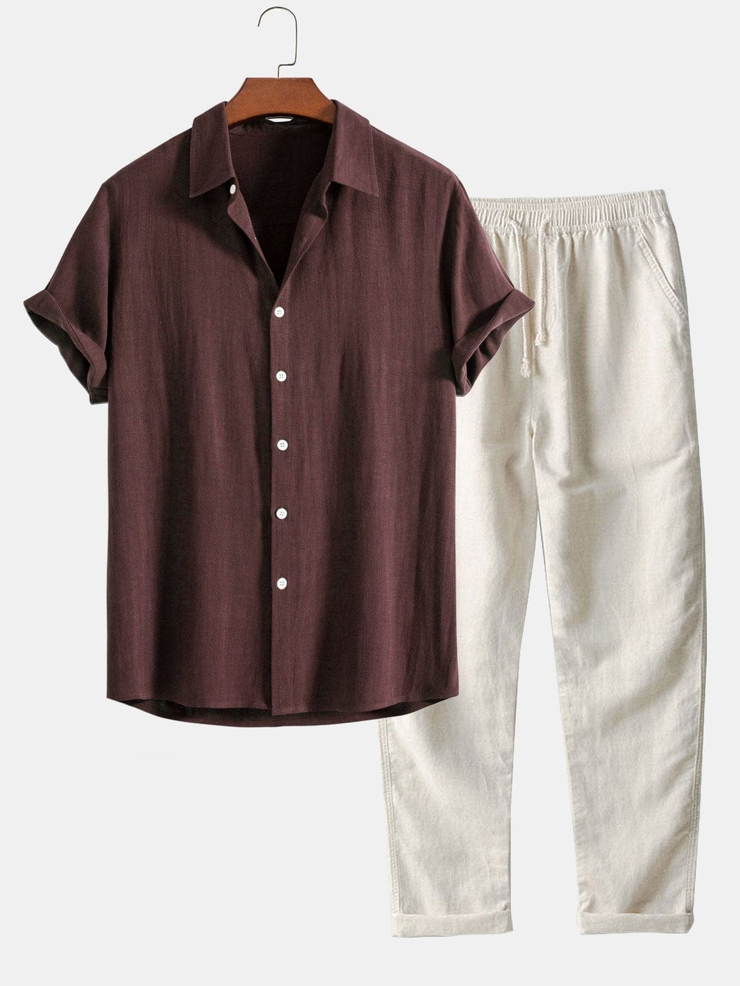 David｜Linen Polo and Trousers Set