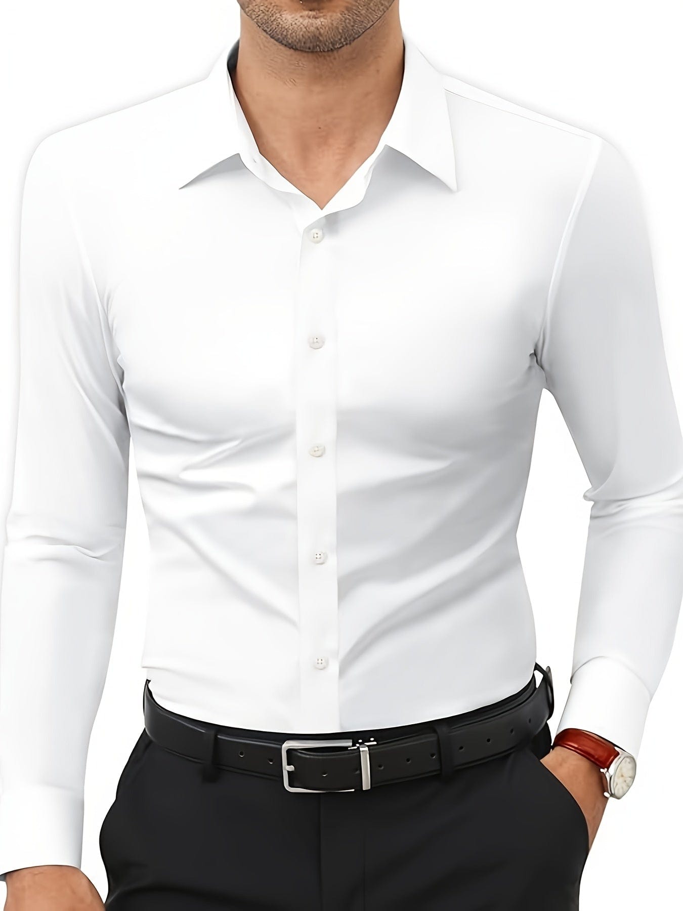 Xavier｜Chemise formelle unie pour homme, extensible pour un usage quotidien