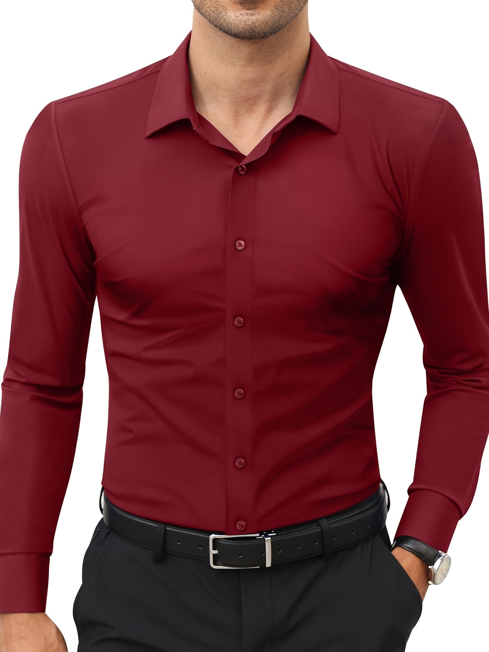 Xavier｜Chemise formelle unie pour homme, extensible pour un usage quotidien