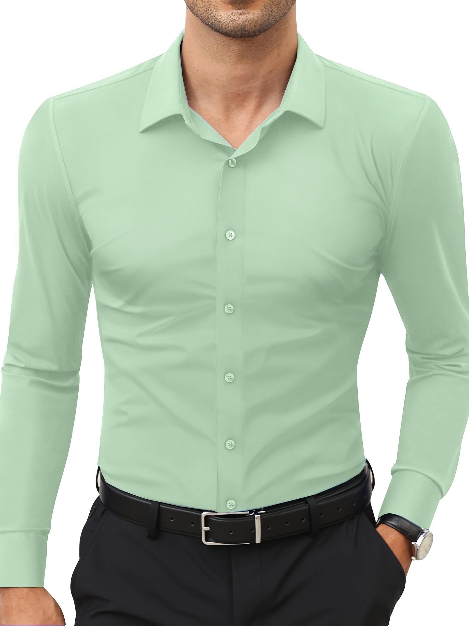 Xavier｜Chemise formelle unie pour homme, extensible pour un usage quotidien