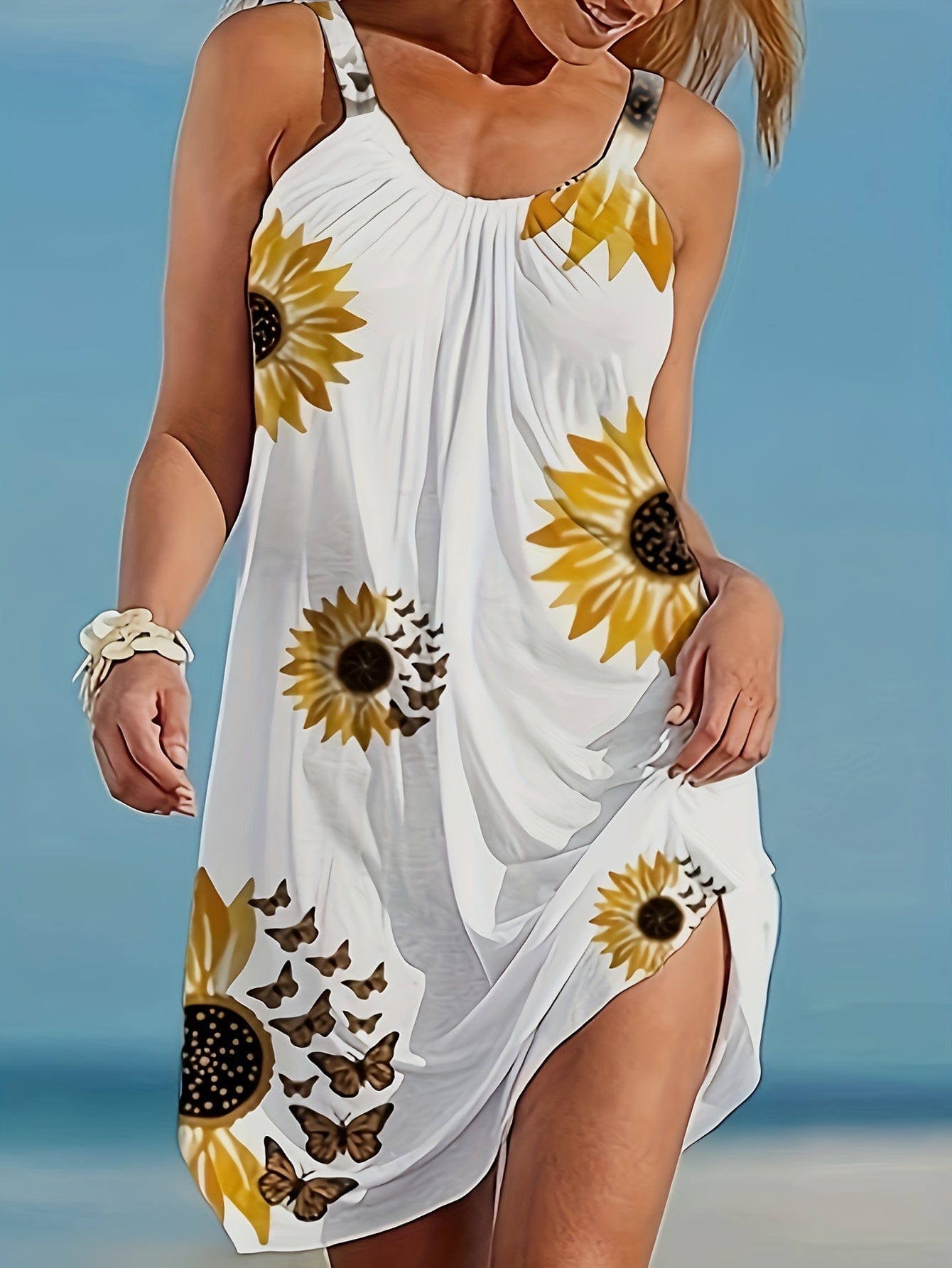 Clara｜Robe d'été à bretelles motif tournesol