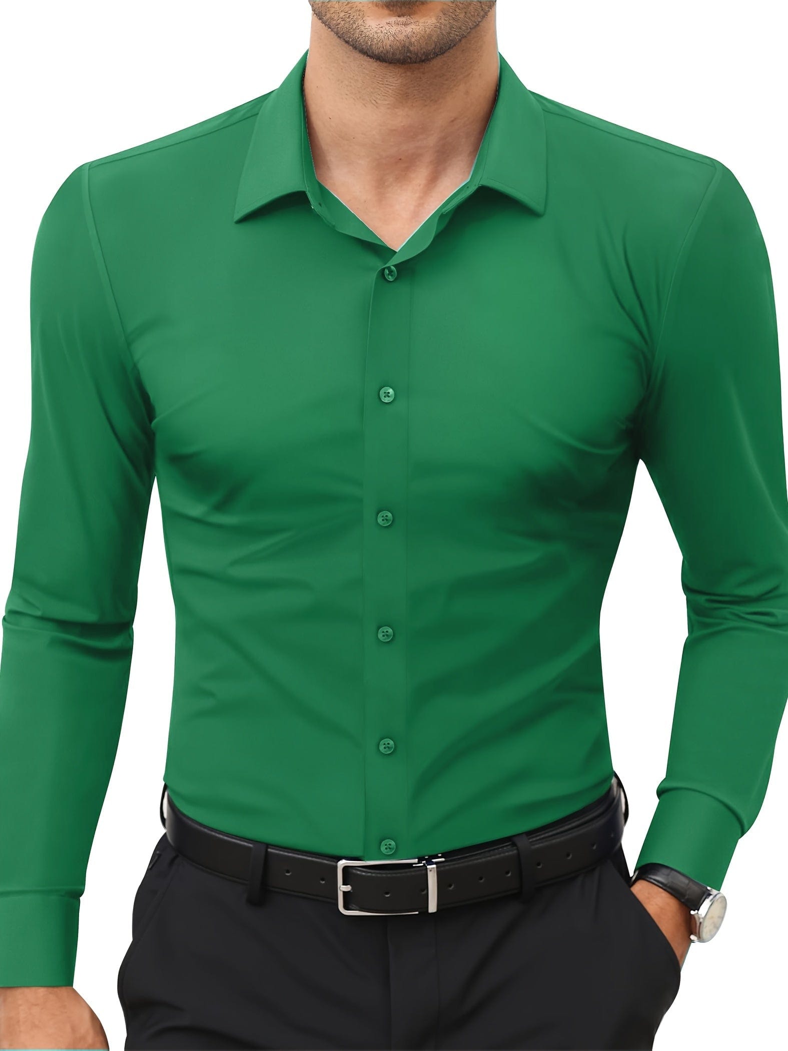 Xavier｜Chemise formelle unie pour homme, extensible pour un usage quotidien