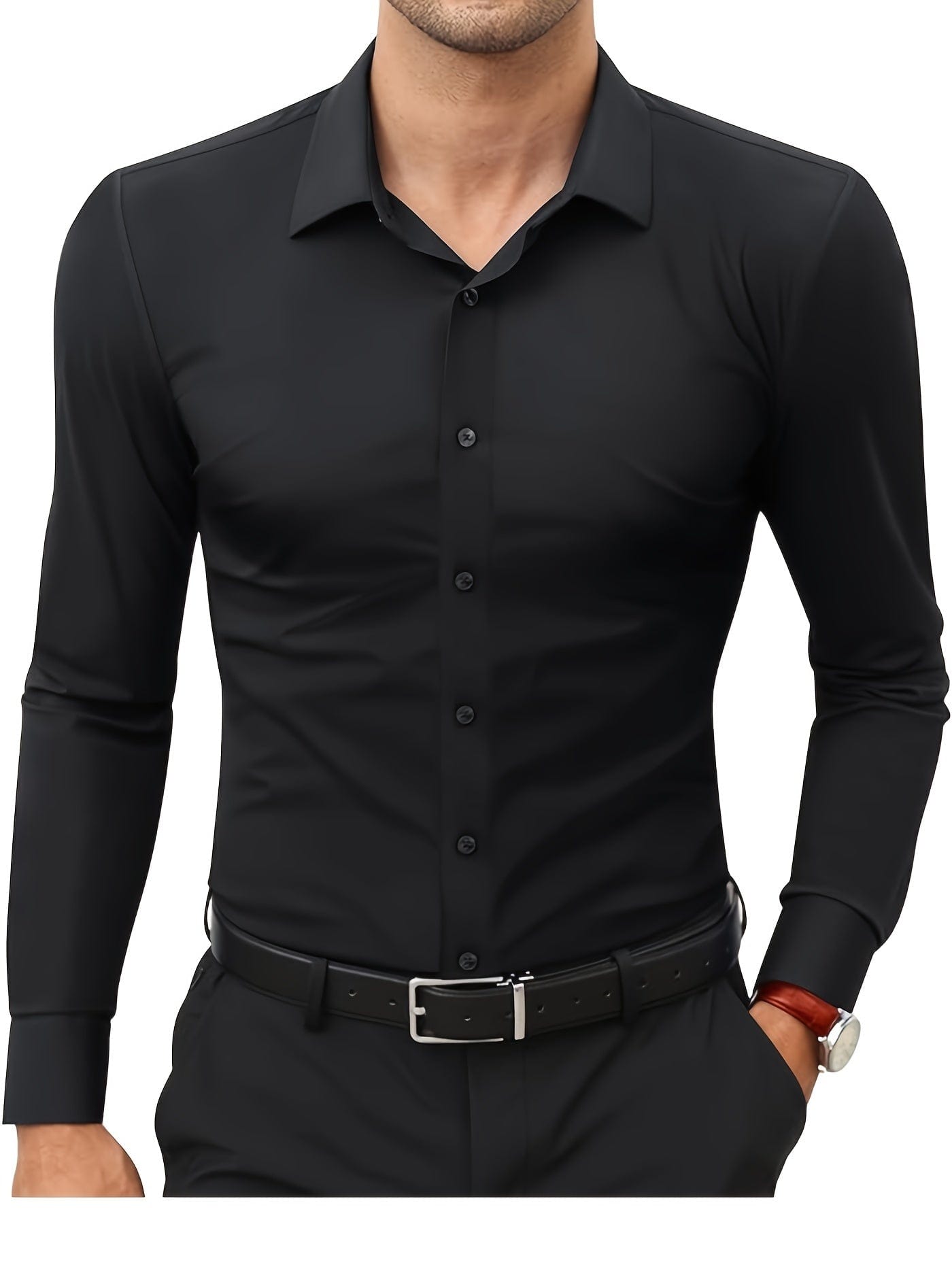 Xavier｜Chemise formelle unie pour homme, extensible pour un usage quotidien