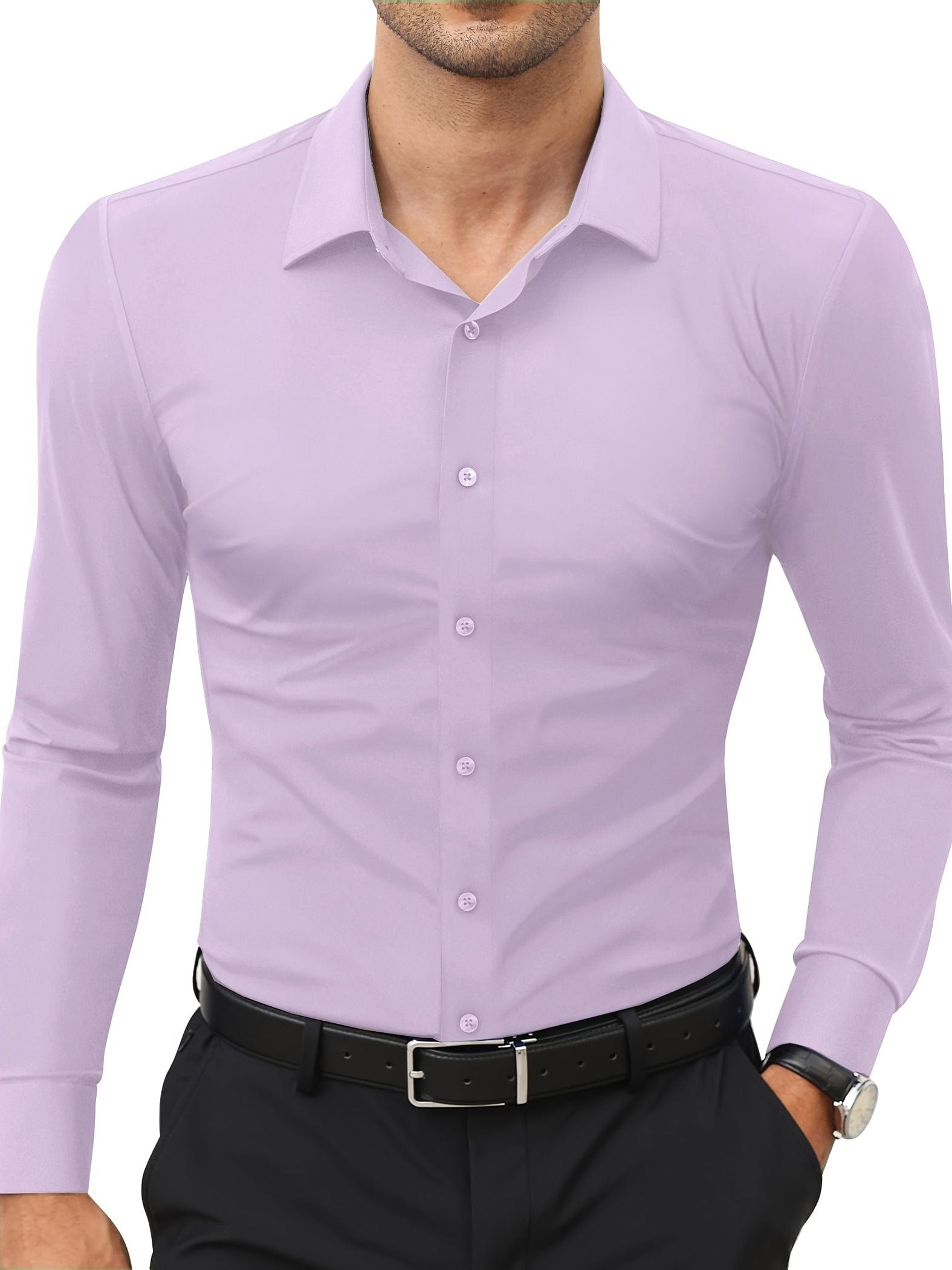 Xavier｜Chemise formelle unie pour homme, extensible pour un usage quotidien