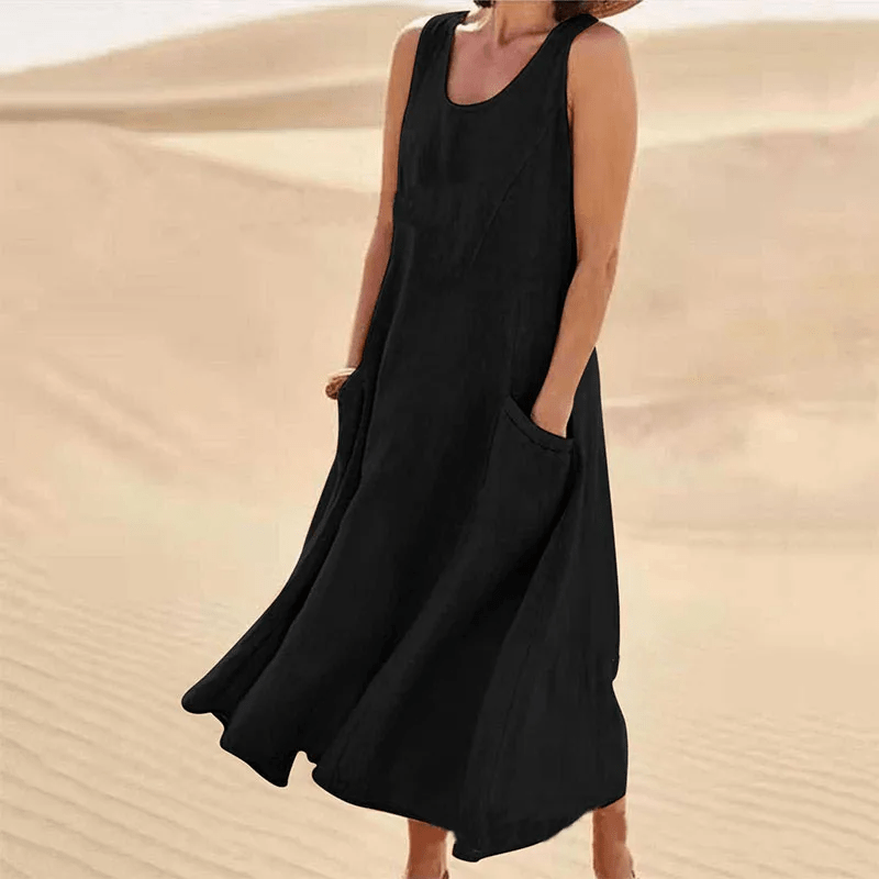 Melisa | Robe sans manches en coton et lin avec poche