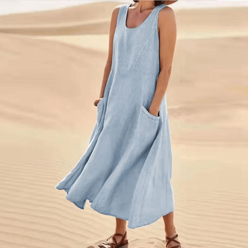 Melisa | Robe sans manches en coton et lin avec poche