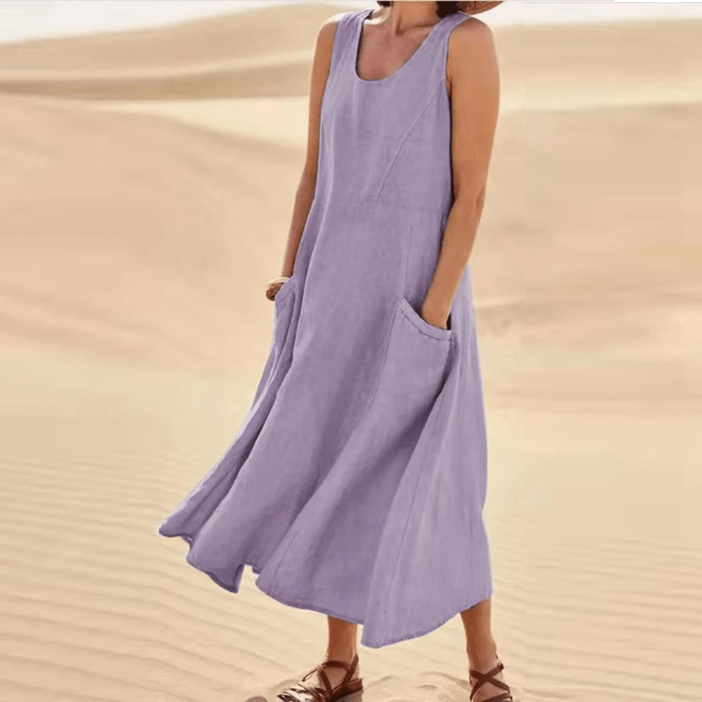 Melisa | Robe sans manches en coton et lin avec poche