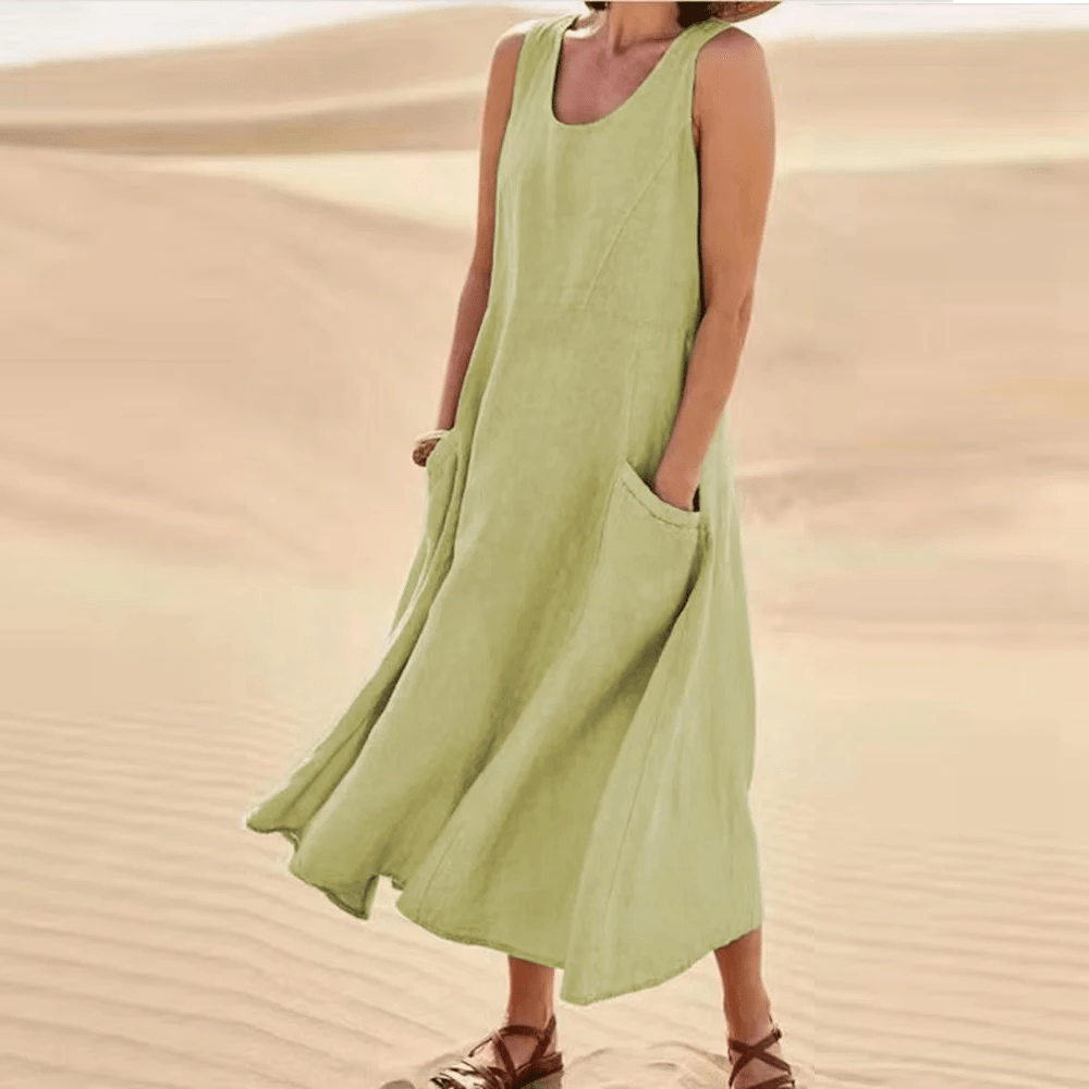 Melisa | Robe sans manches en coton et lin avec poche